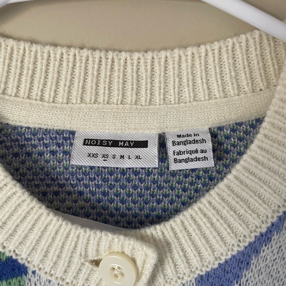 Noisy may Geometric funky Patterned Cardigan in Cream, Blue, Green, and Pink XS - Picture 2 of 10